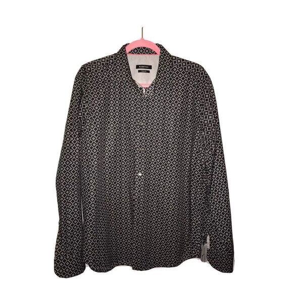 Bugatchi Mens Geometric Design Shaped Fit Long Sleeve Button Mens Large Black‎ - Picture 1 of 6